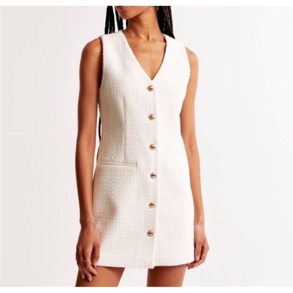 Abercrombie & Fitch The Mara Tweed Vest Mini Dress Ivory Size S!